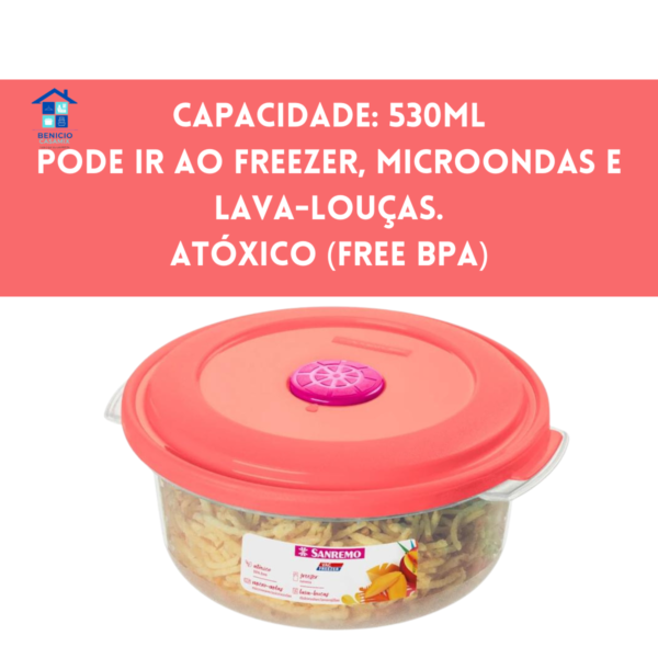POTE DE PLÁSTICO REDONDO BAIXO COM TAMPA 530ML ROSA- SANREMO - Image 4